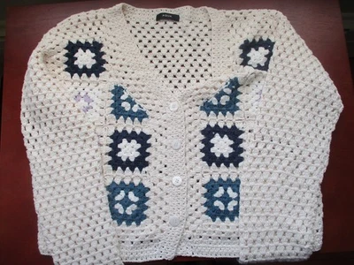 Aqua-Bloomingdales - Crochet Cardigan Sweater-Cotton - White/Blue - Size Large - Image 1 of 4