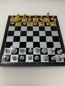Magnetic Travel Chess Set Gold & Silver Pieces Foldable Family Fun Board Game - Picture 1 of 6