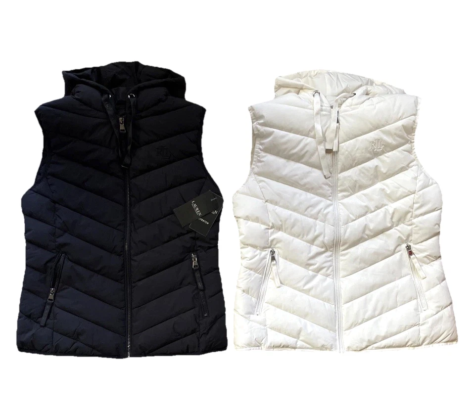 Ralph Lauren LRL Stretch Hooded Insulated Puffer Vest, Cream/BLK/Navy Size S-XL - Image 1 of 1