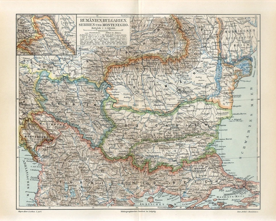 1907 ROMANIA BULGARIA SERBIA MONTENEGRO BUKOVINA UKRAINE ALBANIA TURKEY Map date - Image 1 of 1