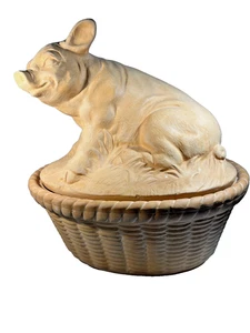 Rare Vintage Clay Terracotta Covered Dish with Pig-Shaped Lid - Picture 1 of 12