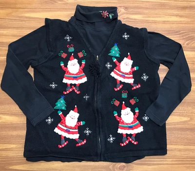 Bobbie Brooks Mujer L Suéter Chaleco Cuello Alto Navidad Top Camisa Tejido Negro Foto 1 de 4