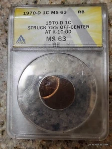 1970-D 1C MS 63 Struck 75% OFF-CENTER AT K-10:00 RB FULL DATE Free Shipping - Picture 1 of 3