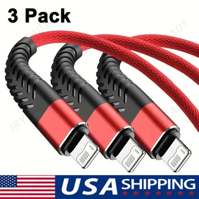 Braided Fast Charger Cable Heavy Duty USB Cord For iPhone 14 13 12 11 X XR 8 7 6 - Image 1 of 4