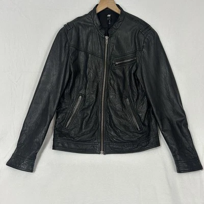 H&M черная кожаная мужская мотоциклетная куртка размер 44 - Изображение 1 из 4