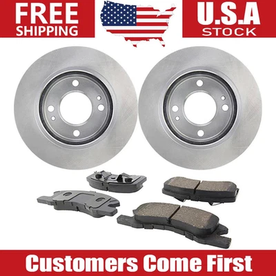 Front Brake Rotors + Ceramic Brake Pads for 2014 - 2017 2018 Mitsubishi Mirage - Image 1 of 4