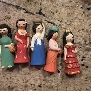 Set Of 5 Vintage World Gift Fair Souvenir Hand Painted Figure Japan - Picture 1 of 6
