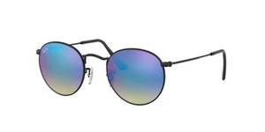 RAY BAN | NEW | ROUND LARGE | 3447 002 - 4O | BLACK | GRADIENT BLUE MIRROR - Picture 1 of 4