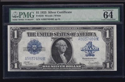 US 1923 $1 Silver Certificate Note FR 238 PMG 64 EPQ Ch CU (848) - Image 1 of 2