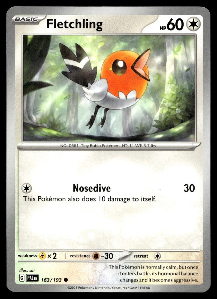 FLETCHLING 163/193 COMMON PALDEA EVOLVED POKEMON - Image 1 of 4
