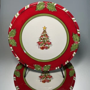 Set 4 Christopher Radko Christmas Tree Home For The Holidays Dinner Plates 11" - Bild 1 von 18