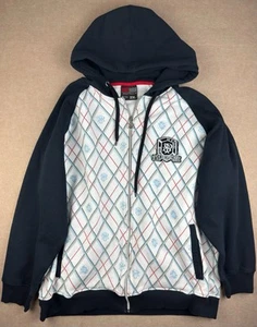 Southpole Hoodie XXL White Black Argyle Zip Up Crest Patch Y2K Streetwear - Picture 1 of 14