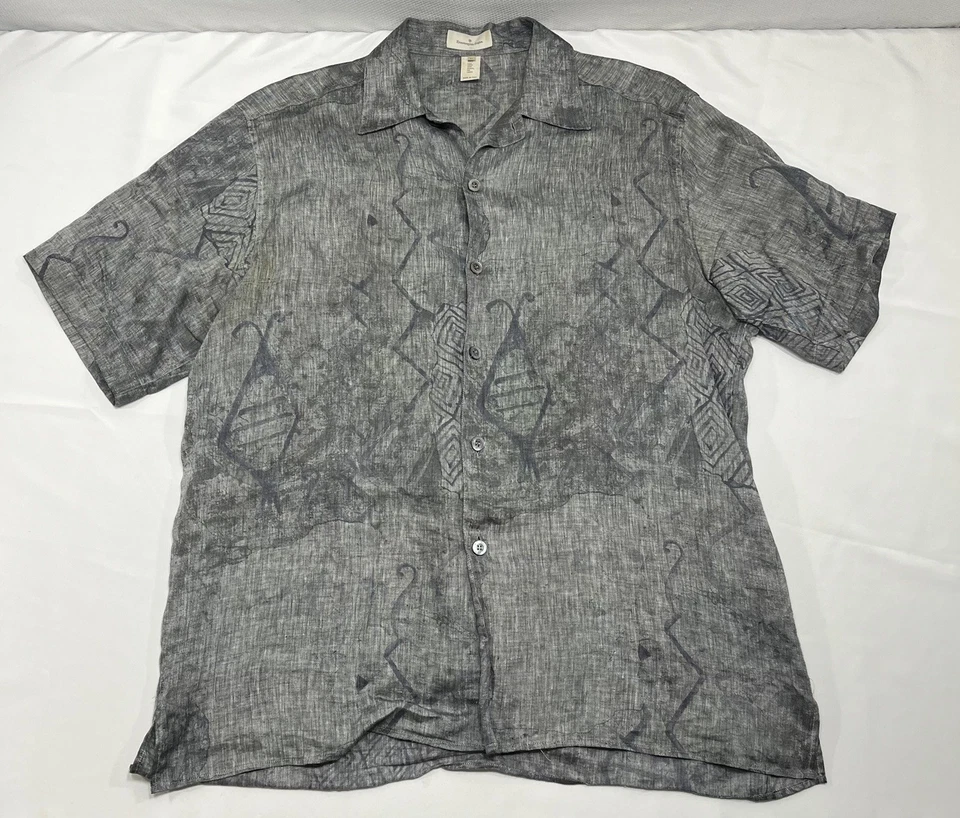 Ermenegildo Zegna Men’s L Button Up Shirt Gray 100% Linen Aztec - Stain - Image 1 of 4