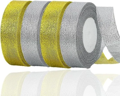Christmas Ribbon 4 Rolls 100 Yards, 1 Inch Gold Silver Glitter Sparkly Ribbon fo - Image 1 of 4