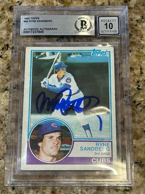 RYNE SANDBERG CHICAGO CUBS BASEBALL HOF 1983 TOPPS ROOKIE BAS 10 AUTO SIGNED COA - Image 1 of 4