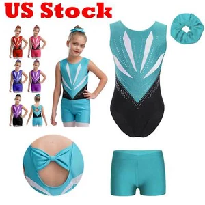 Girls Ballet Suit Sleeveless Dance Leotards with Shorts Gymnastics Suit Athletic - Picture 1 of 64