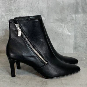 ADRIENNE VITTADINI Black Faux Leather Sondy Pointed-Toe Slanted Side-Zip Pull-On - Picture 1 of 8