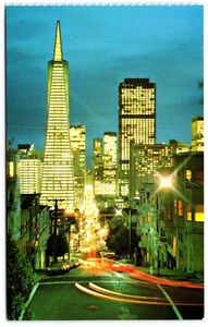 Postcard CA San Francisco Night View Financial District Montgomery St Bank Bldgs - Picture 1 of 2