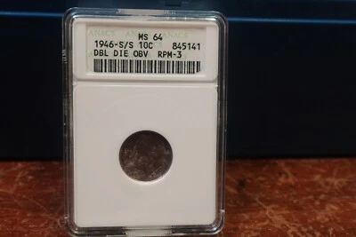 1946-S/S 10C DBL DIE OBV RPM-3 845141 MS 64 ROOSEVELT DIME - Image 1 of 4