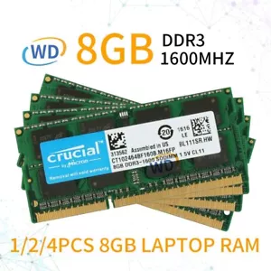 Crucial 32GB 16GB 8GB PC3-12800S DDR3 1600MHz SODIMM 204Pin Laptop Memory RAM UK - Picture 1 of 15