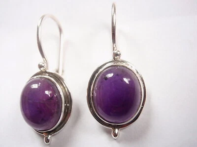 Pendientes traseros de alambre de plata de ley 925 ovalados de amatista de 6,7 quilates  Foto 1 de 3