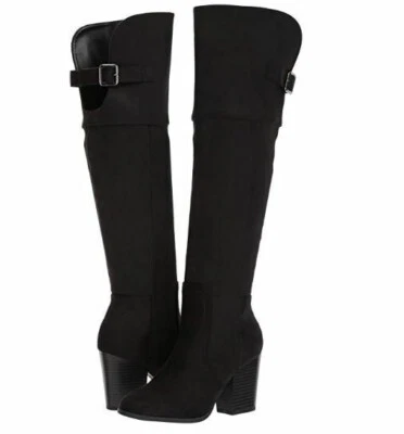 Easy Street Mujer Maxwell Sobre la Rodilla OTK Gruesas Tacón Bloque Botas 9 W Negras Foto 1 de 4