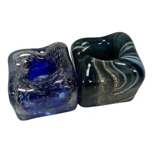 Vintage Ukrainian Glass Candle Holder - Dark Blue with Spiral Design - Picture 1 of 11