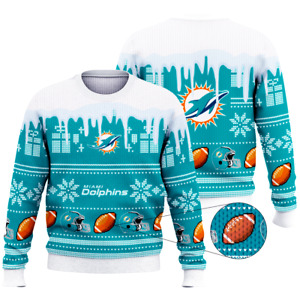 Miami Dolphins Christmas Sweatshirt Men's Casual Snowflake Pullover Tops Gift