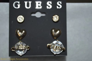 Guess Heart Signature Circle W/ Crystal detailing Stud Earring Set Valentine Gif - Picture 1 of 2