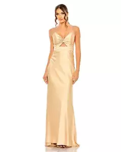 Mac Duggal 68347 Knoten vorne Ausschnitt Detail Satinkleid Gr. 10 Champagner - Bild 1 von 2