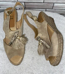 Kanna Made in Spain Beige Tassel Open Toe Heel Sandals Size 41 - Picture 1 of 10