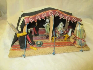 Vintage Paper Mache & wood Bedouin Camp Tent & Figures Diorama - Picture 1 of 8