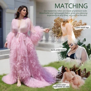 Real Images Maternity Robes Pregnant Sexy Tulle Bathrobe Dress Baby Shower Gowns - Picture 1 of 35