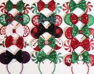 Handmade Disney Parks Christmas Minnie Ears Headband – Red Green Peppermint Cand - Picture 1 of 10