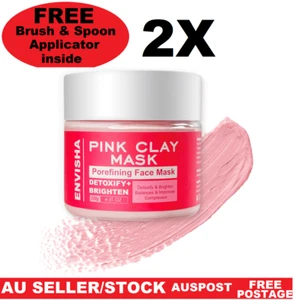 2Pcs Australian Kaolin Pink Facial Clay Mask Spoon & Brush Included - Picture 1 of 8