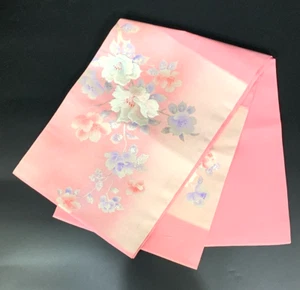 Japanese kimono Belt Fukuro Obi Pink Floral Embroidery Elegant - Picture 1 of 10