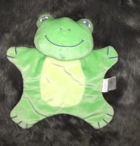 Vtg Carters Plush Green Frog Blue Eyes Flat Security Blanket Lovey Baby - Picture 1 of 4
