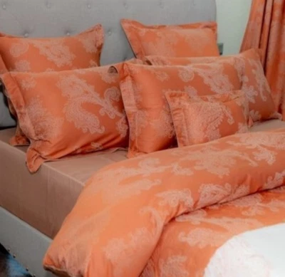 NUEVO CON ETIQUETAS Aparato Yves Delorme Simulado Damasco Cachemira Jacquard Reverso Terracota Francia Foto 1 de 4