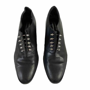 Rachel Zoe Oxford Slip On Bootie Spike Laces Goth Emo Rock Black Leather - Picture 1 of 9