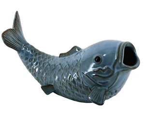 Vaso scultura paesaggio fioriera pesce koi giardino ceramica turchese blu cielo - Foto 1 di 19