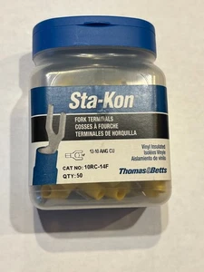 NEW PACK OF 50  THOMAS&BETTS STA-KON FORK TERMINALS 10RC-14F 1/4" STUD #12-10 - Picture 1 of 2
