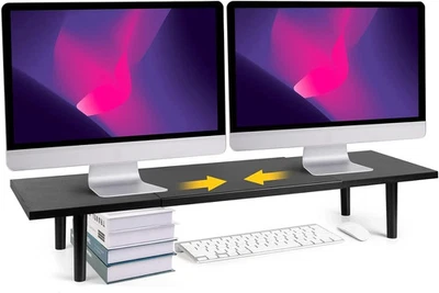 Adjustable Dual Monitor Stand Riser for Desk 32-40 Inch Black Office Organizer - Image 1 of 4