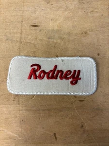 Vtg 70s RODNEY Sew On Embroidered Clothing Jacket Uniform Name Patch RED & WHITE - Picture 1 of 3