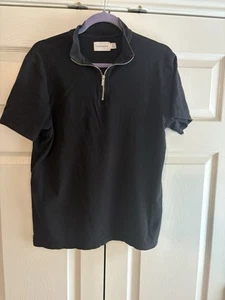 Topman Men’s Black Short Sleeve Polo Shirt Medium Half Zip Mock Neck Cotton  - Picture 1 of 10