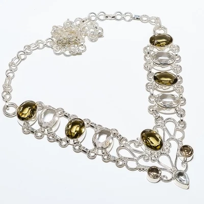 Collar de tenis de cuarzo ahumado con piedras preciosas enchapado en plata 17,99" TN7525-108 Foto 1 de 3