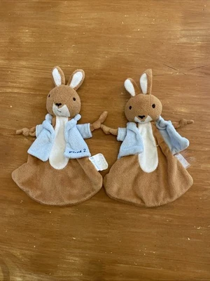 O/ Lot 2 Doudou Picot 2 Lapin Plat Marron Blanc Gilet Cape Bleu - Photo 1/4