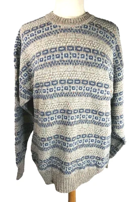 Preswick & Moore 羊毛套衫毛衣男式 L 码英格兰灰色蓝色 100%     — 第 1/4 张图片