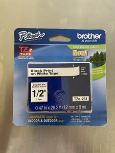 NEW Brother P Touch TZe-231 1/2", Black Print On white Tape, ( 12MM X 8 M) OEM - Picture 1 of 2