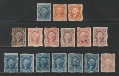 16 Different Better Quality First Issue Revenue Stamps, Used, 2¢ to 20¢ Values - Image 1 of 2