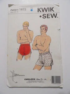Kwik Sew 1672 Men's Boxer Shorts Size S-M-L-XL (28-42) Uncut Sewing Pattern - Picture 1 of 2
